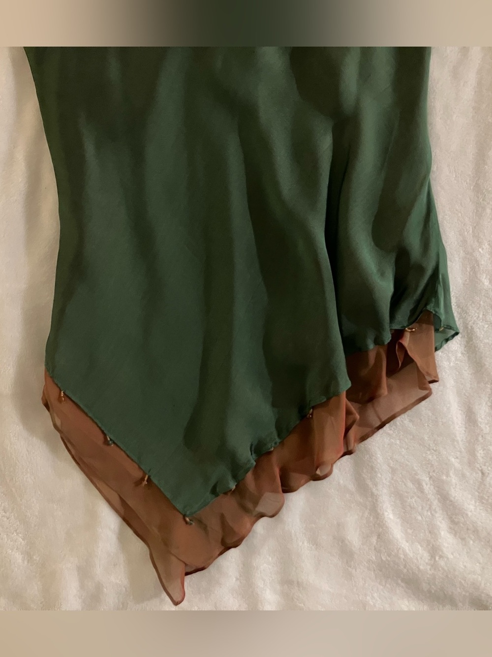 Vintage ECI New York Silk Green Beaded Asymmetrical Y2K Collection Piece - Picture 7 of 10